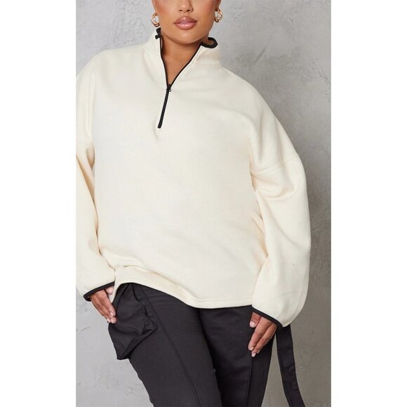 NWT PrettyLittleThing PLUS CREAM ZIP UP CONTRAST SWEATSHIRT Size US 14 / UK 18 - Picture 8 of 9